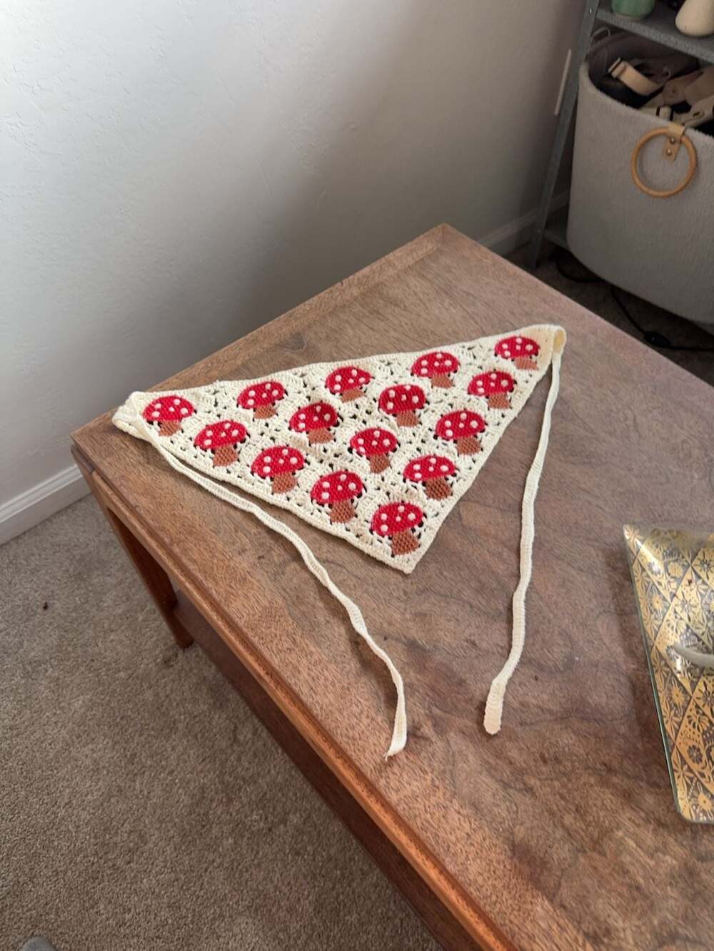 Handmade Crochet Mushroom Pattern Triangle Hair Bandana Scarf